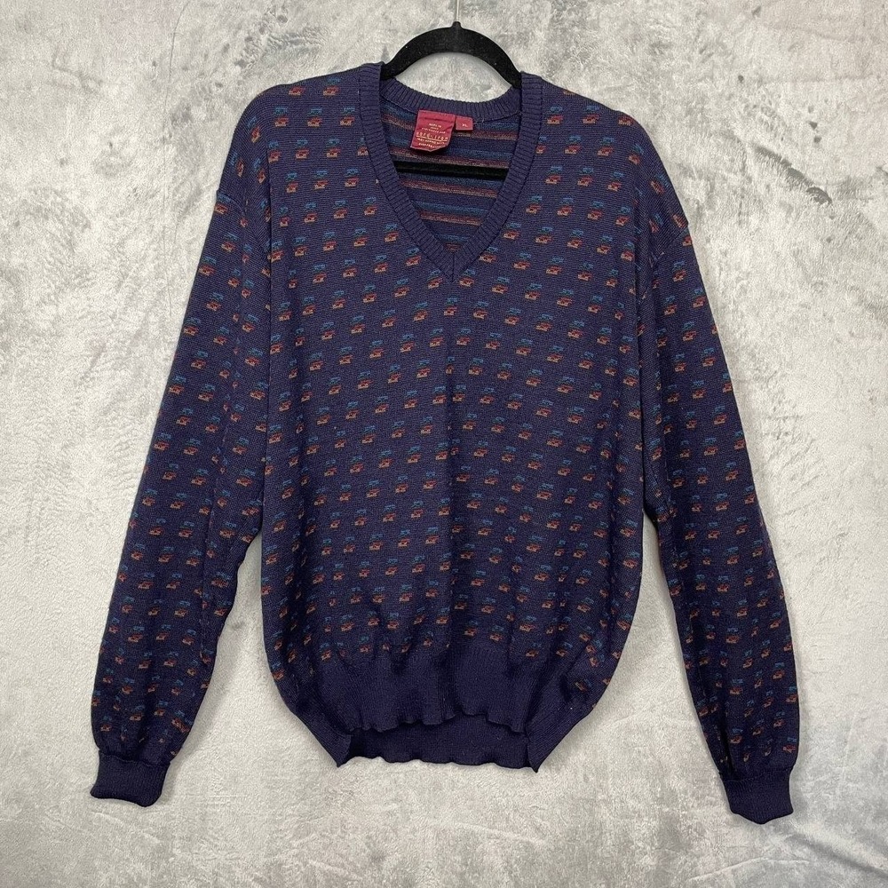 Vintage Merino Wool V Neck Sweater XL Knit Pullover Minimalist Casual Academia